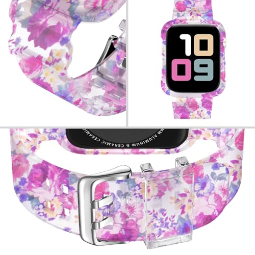 DABAOZA Compatible for Clear Apple Watch Band with Bumper Case 41mm 40mm 38mm, Women Men Glitter Bling TPU Sport Strap for iWatch SE Ultra 3 2 Series 11 10 9 8 7 6 5 4 3 2 1（Flower Rose,41/40/38） - Image 3
