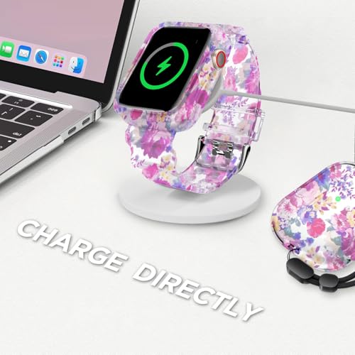 DABAOZA Compatible for Clear Apple Watch Band with Bumper Case 41mm 40mm 38mm, Women Men Glitter Bling TPU Sport Strap for iWatch SE Ultra 3 2 Series 11 10 9 8 7 6 5 4 3 2 1（Flower Rose,41/40/38） - Image 5