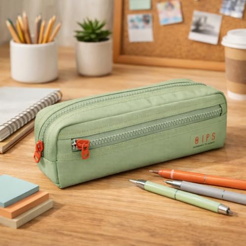 QIPS Multi Utility Durable Polyester Pencil Pouch Bag with Dual Compartments, Smooth Zipper Closure - Ideal for School, Office & Travel Accessories (Saga Green) - Image 2
