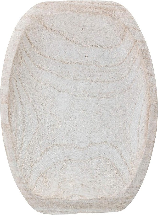 BOLTCORRSE Large Whitewashed Decorative Wood Bowl - Hand Carved Paulownia Tray for Coffee Table Centerpiece & Entryway Catchall - Organic Modern Farmhouse Decor - Image 3
