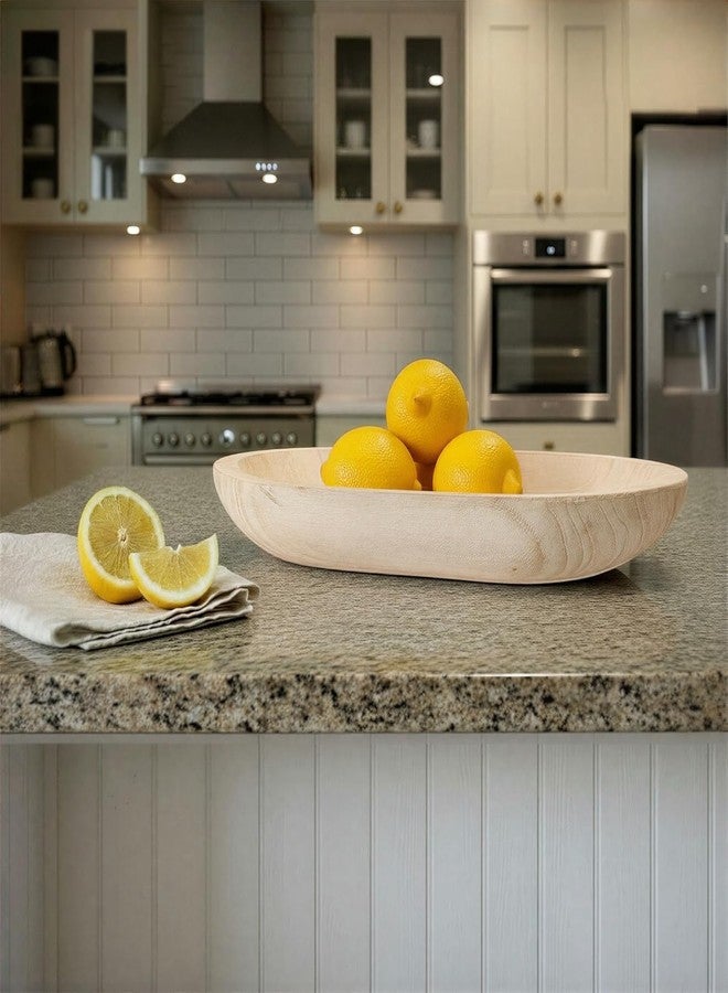 BOLTCORRSE Large Whitewashed Decorative Wood Bowl - Hand Carved Paulownia Tray for Coffee Table Centerpiece & Entryway Catchall - Organic Modern Farmhouse Decor - Image 4