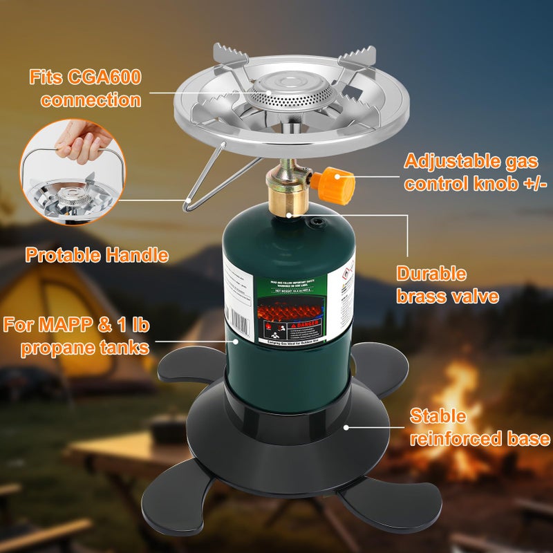 LOFUKI Camping Stove Propane, Portable Backpacking Cooker with Single Burner, Adjustable Flame, Foldable Base, Camp Stove Kit for Outdoor Cooking, Hiking, Emergency Essential (Fuel not Included) - Image 2