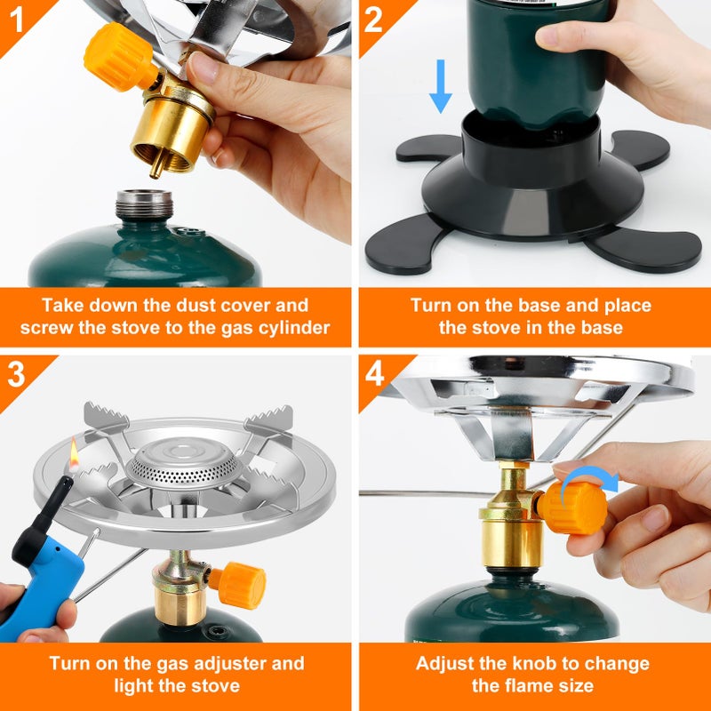 LOFUKI Camping Stove Propane, Portable Backpacking Cooker with Single Burner, Adjustable Flame, Foldable Base, Camp Stove Kit for Outdoor Cooking, Hiking, Emergency Essential (Fuel not Included) - Image 4