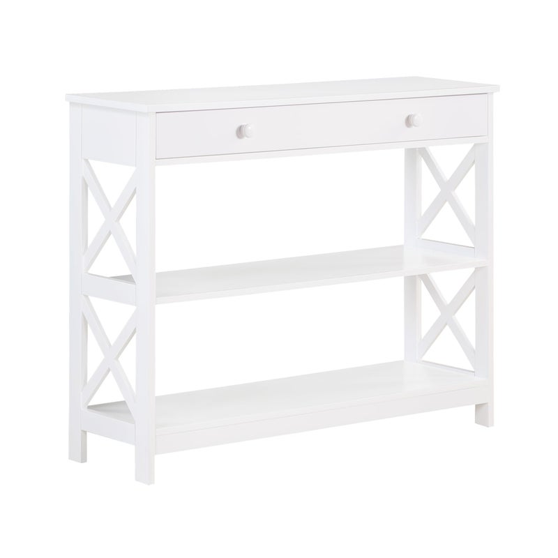 Convenience Concepts Oxford 1Drawer Console Table 395  Farmhouse Sofa Display with Storage Shelf For Living Family  Dining Room Modern Entryway Hall Table for Kitchen Bedroom White
