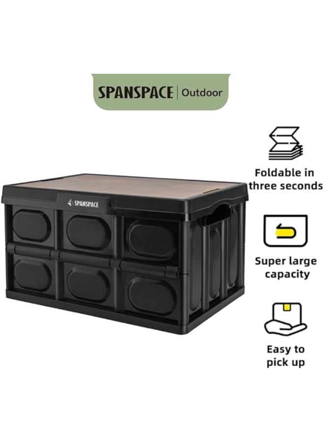 VUSIGN 55L Outdoor Folding Storage Box – Heavy-Duty Polypropylene, Collapsible Design, Multi-Purpose Organizer for Home, Car, Camping & Garage – Black  - Image 2