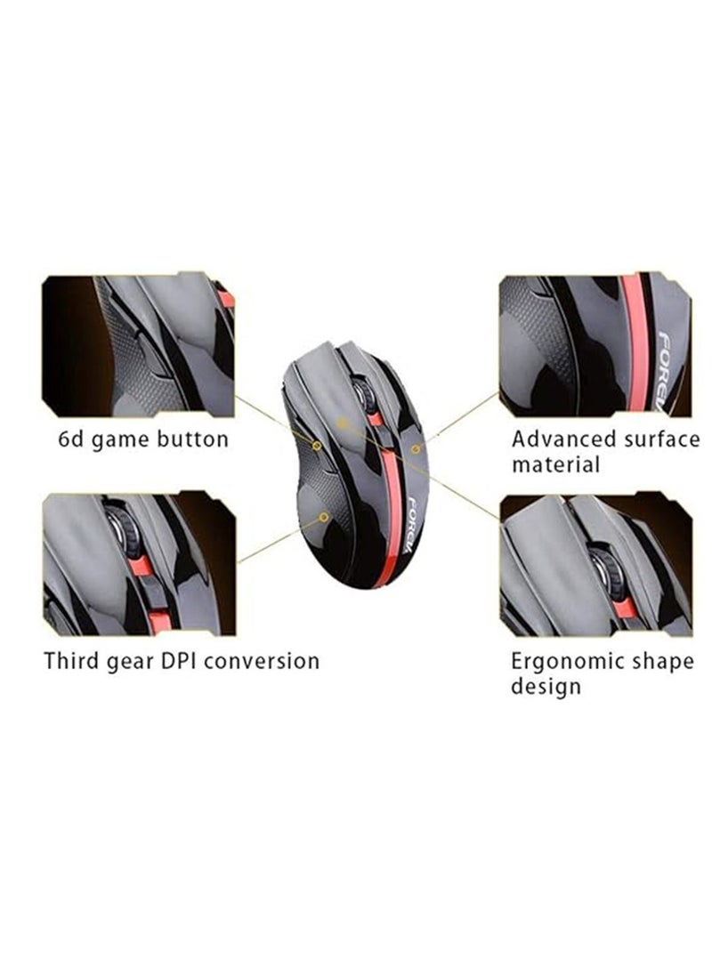 FV-W9 2.4GHz Wireless Mouse 6 Buttons Ergonomic Mice for PC (Red)