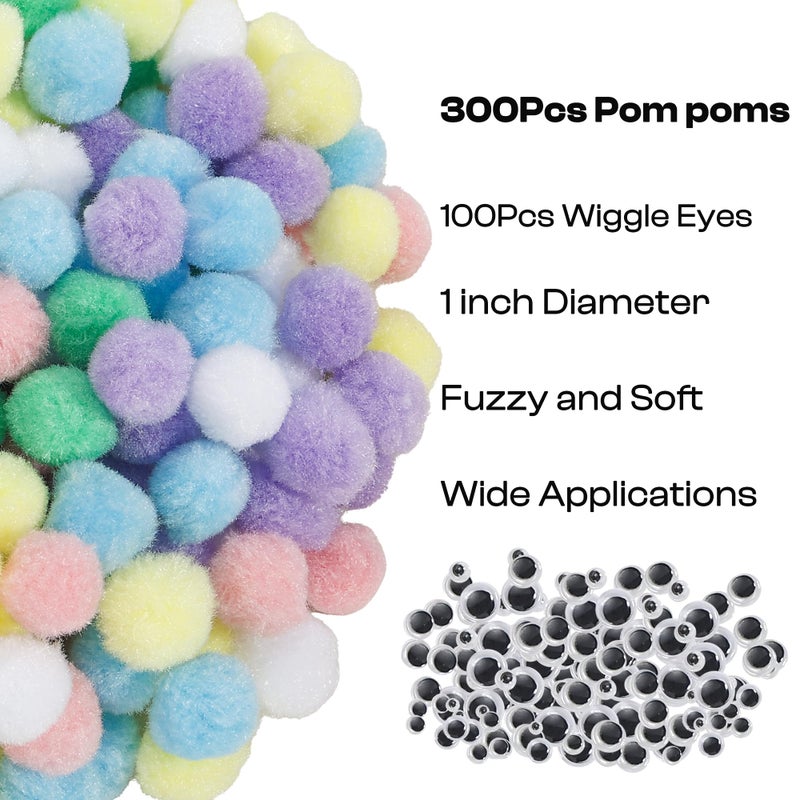 Caydo [400 Pcs] - 300 Pieces 1 Inch Macaroon Pompoms With 100Pieces Wiggle Eyes Multicolor Arts And Crafts Pom Poms Balls For Kids Diy Art Creative Crafts Decorations - Image 2
