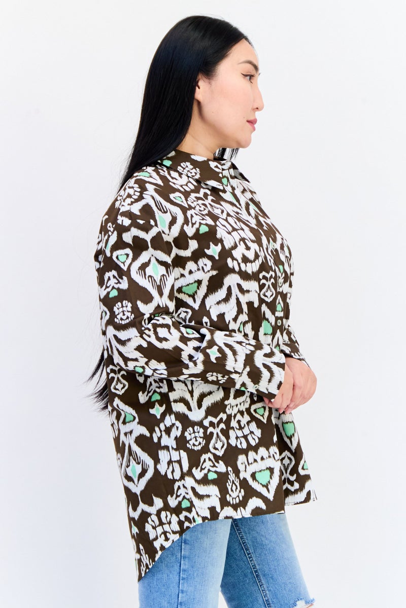 Another Sunday Women Spread Collar Long Sleeve Allover Print Shirt, Multicolor  - Image 2