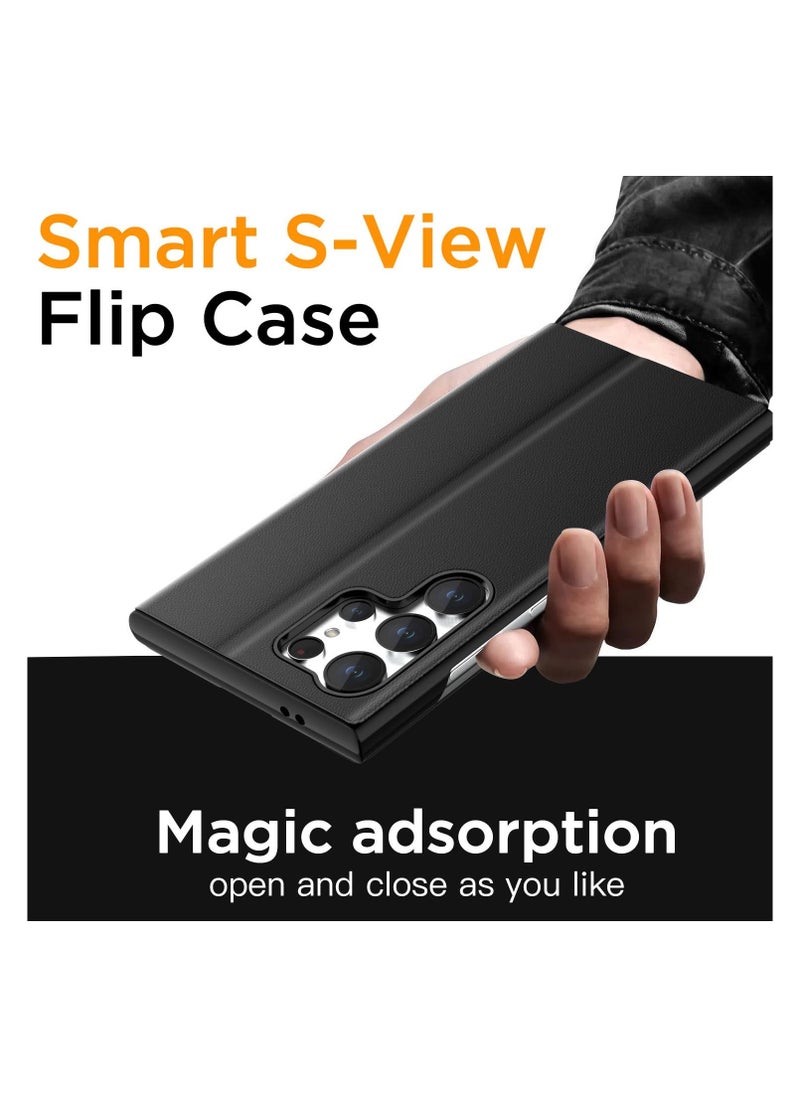 Case compatible with Samsung Galaxy S24Ultra/Samsung S25Ultra case, PU leather Smart Window View flip stand protective case with automatic wake up/sleep function