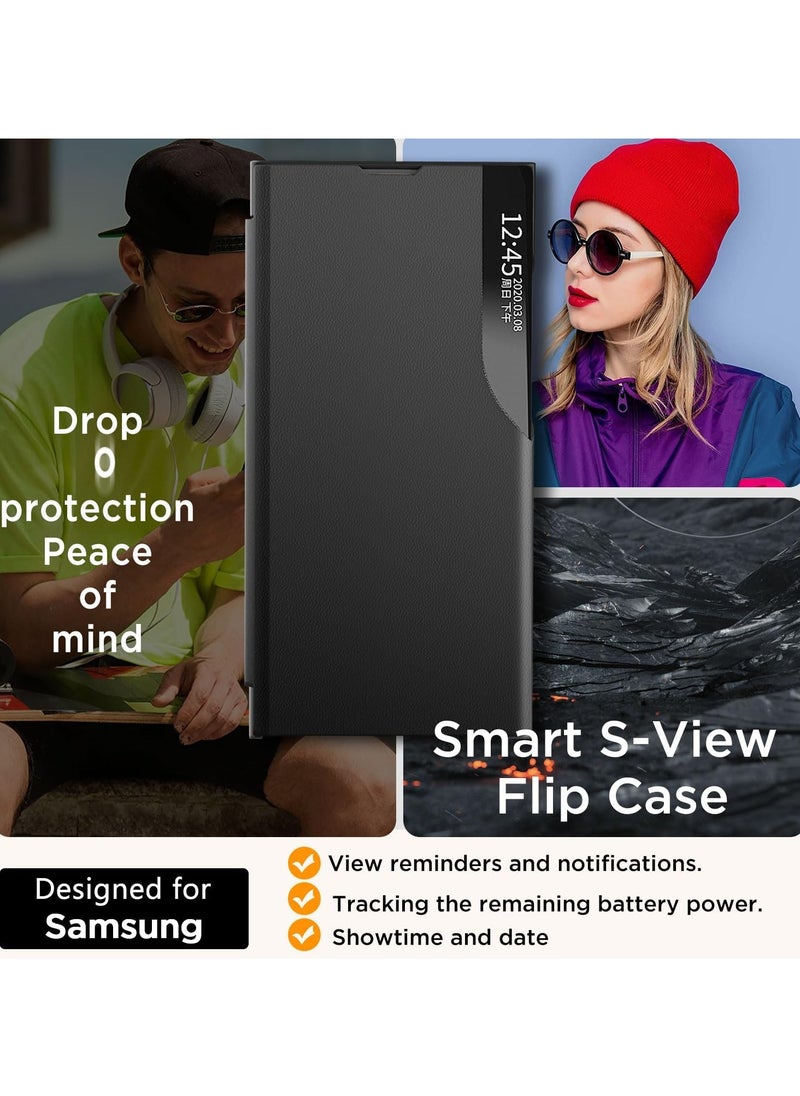 Case compatible with Samsung Galaxy S24Ultra/Samsung S25Ultra case, PU leather Smart Window View flip stand protective case with automatic wake up/sleep function