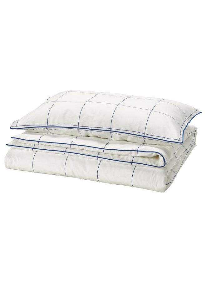 erorex Duvet Cover And Pillowcase White Blue/Check 150X200/50X80 Cm  - Image 1