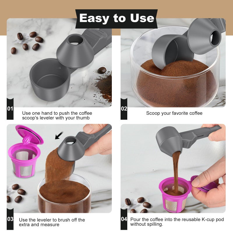 Lov Sprout Coffee Scoop & Funnel for Reusable K Cup Refillable Coffee Pods, Coffee Measuring Spoon 2 Tablespoon Capacity, Scoop with Funnel for Ground Coffee, Protein Powder, Tea (Grey, 1 Pack) - Image 4