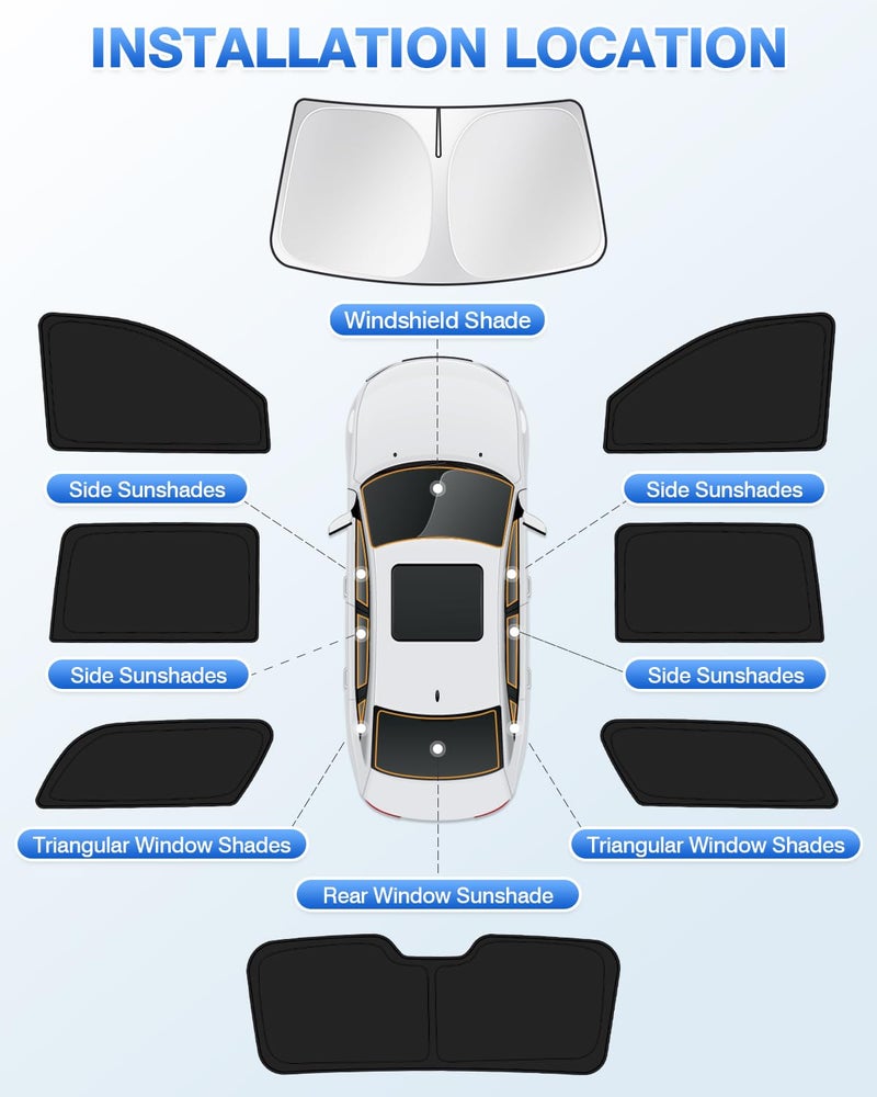 Canvcle Sunshades for 2021-2025 GMC Yukon XL/Chevy Suburban Accessories Windshield Sun Shade Side Rear Window Shade Cover Sun Visor Shield Privacy Protection Keep Vehicle Cool Black 8PCS - Image 5