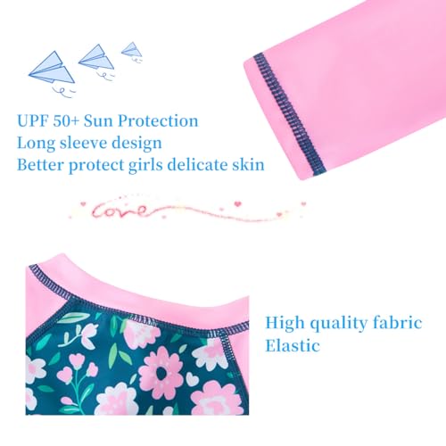 UMELOK Girls Rash Guard Long Sleeve One Piece Swimsuits with UPF 50+ Sun Protection Zipper Bathing Suits Flower,5T - Image 5