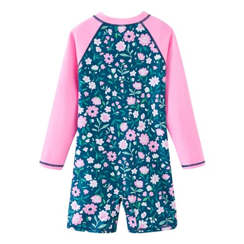 UMELOK Girls Rash Guard Long Sleeve One Piece Swimsuits with UPF 50+ Sun Protection Zipper Bathing Suits Flower,5T - Image 2