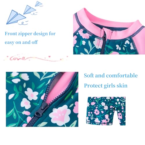 UMELOK Girls Rash Guard Long Sleeve One Piece Swimsuits with UPF 50+ Sun Protection Zipper Bathing Suits Flower,5T - Image 4