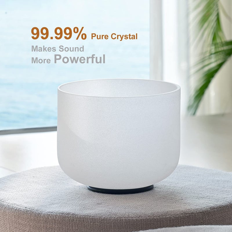 CVNC 440HZ 8 Inch F Note Heart Chakra Frosted Quartz Crystal Singing Bowl with Mallet and O-ring for Sound Healing Meditation - Image 2
