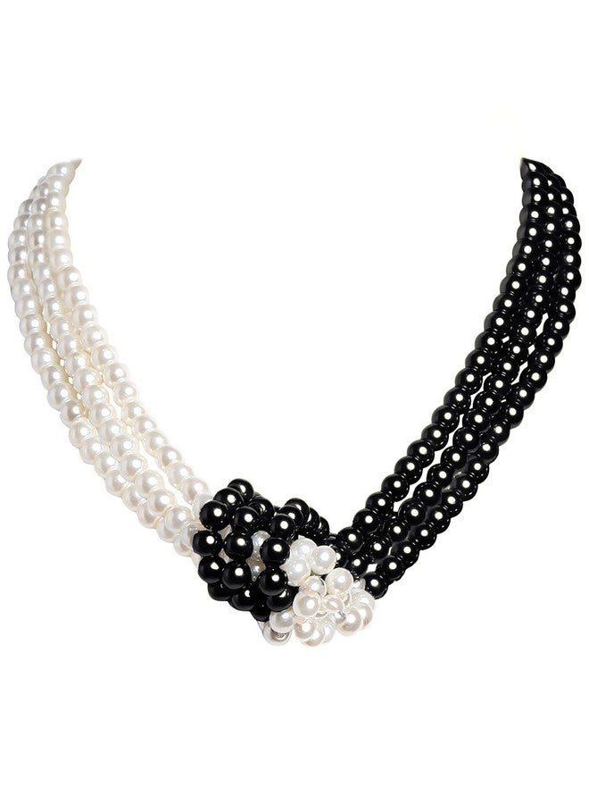 Coucoland 1920S Imitation Pearls Necklace 20S Gatsby Knot Pearl Necklace 1920S Flapper Pearls Accessories Twotone Stitching Style (Black And White) - Image 1