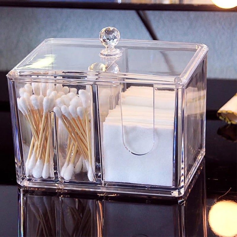 PRIME PICK Cotton Swab Holders, Acrylic Cotton Pad Holder, Qtip Holder with Lid, Rounds with 4-Grid, for Bathroom Canister Storage Organization, Vanity Makeup Organizer - Image 3