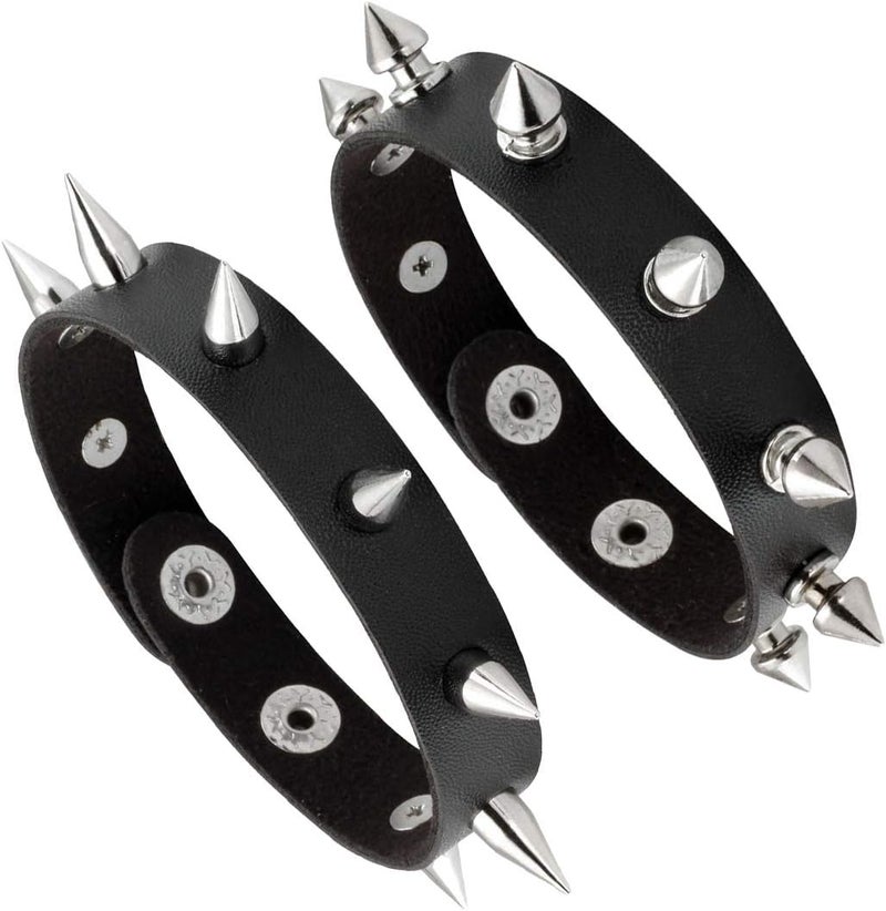 Mafnee Store Leather Cuff Bracelet Punk Bracelet Rock Braided Rivets Wristband for Men Women Adjustable - Image 1