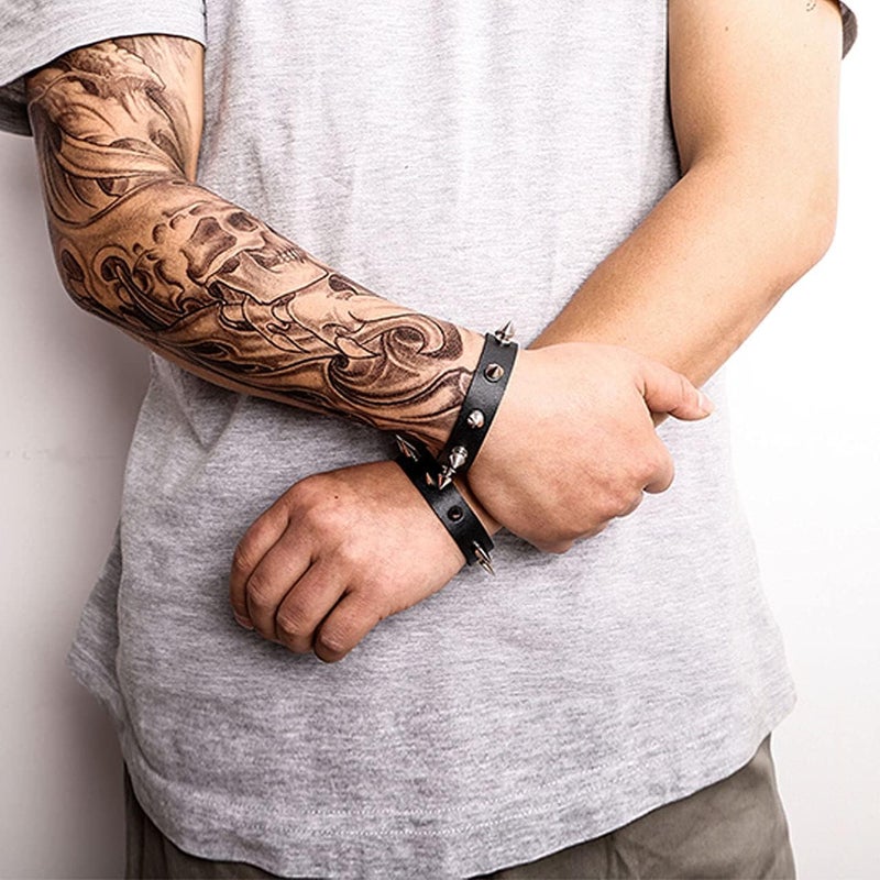 Mafnee Store Leather Cuff Bracelet Punk Bracelet Rock Braided Rivets Wristband for Men Women Adjustable - Image 5