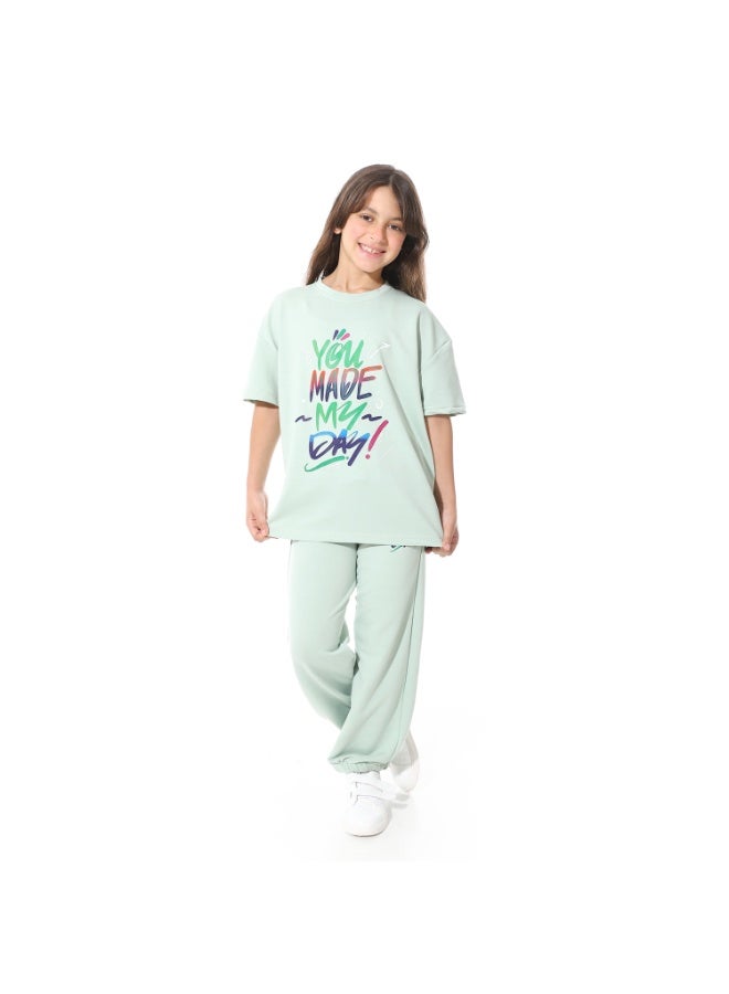 Red Circle Front Printed Pajama Set With Pant 1429u - Image 2