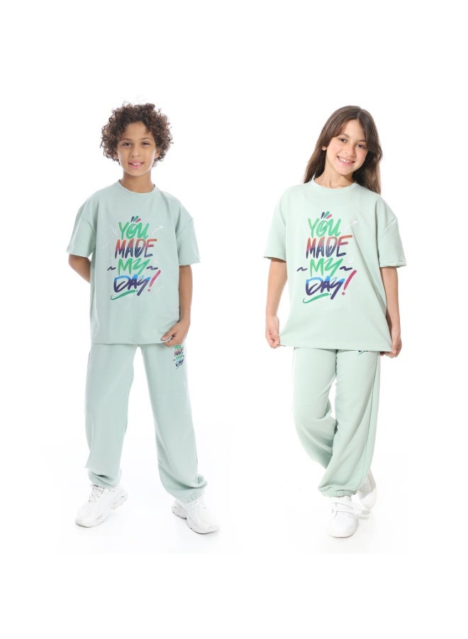 Red Circle Front Printed Pajama Set With Pant 1429u - Image 1