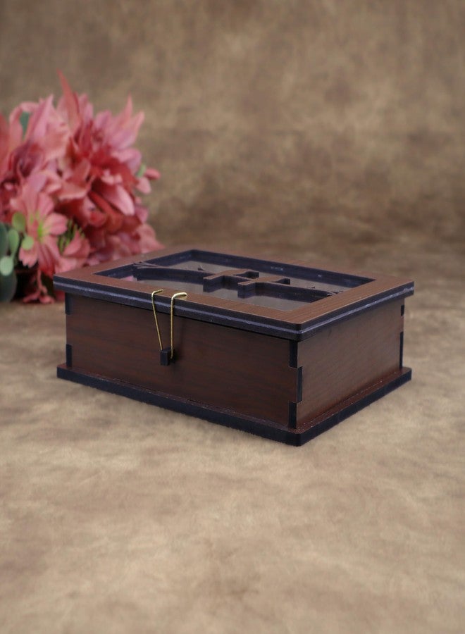 Giftguys Wooden Dryfruit Box with transperent Lid - 8 x 6 Inch | Bird Design | 4 Compartment Storage - Image 5