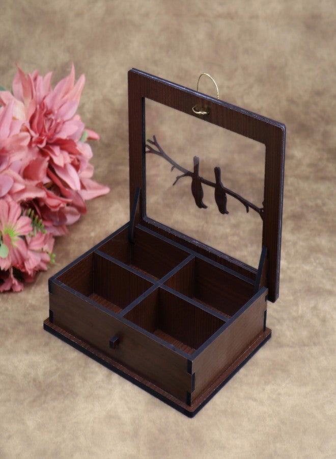 Giftguys Wooden Dryfruit Box with transperent Lid - 8 x 6 Inch | Bird Design | 4 Compartment Storage - Image 3