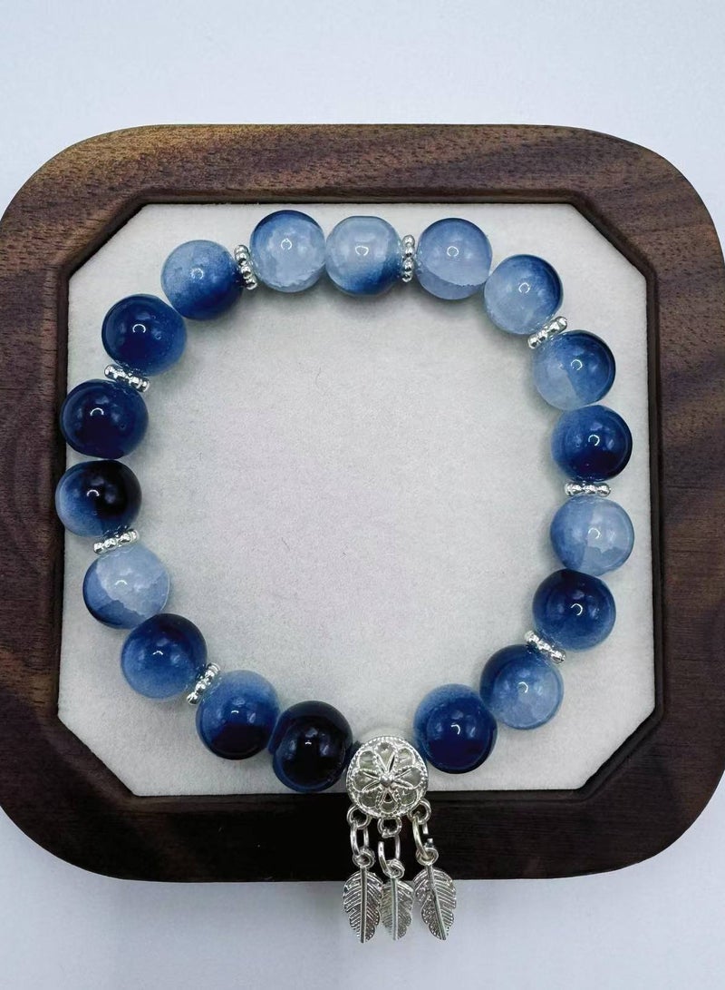 Chinese ancient style handmade glass bracelet original niche design amber blue unisex. - Image 1