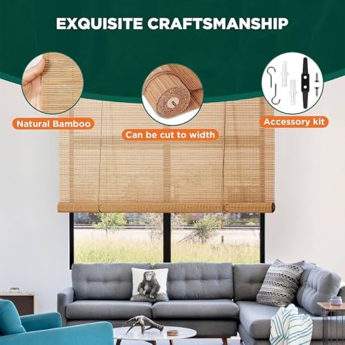 BAYUE Bamboo Blinds for Interior Windows, Easy to Install Bamboo Shades for Indoor Windows, Custom Roller Shades for Indoor Window and Outdoor Patio, 23" W x 48" H - Image 3