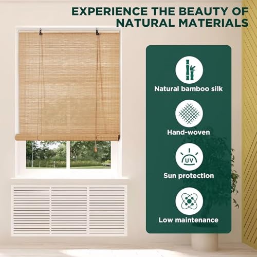 BAYUE Bamboo Blinds for Interior Windows, Easy to Install Bamboo Shades for Indoor Windows, Custom Roller Shades for Indoor Window and Outdoor Patio, 23" W x 48" H - Image 2