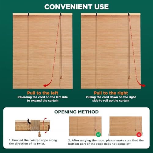 BAYUE Bamboo Blinds for Interior Windows, Easy to Install Bamboo Shades for Indoor Windows, Custom Roller Shades for Indoor Window and Outdoor Patio, 23" W x 48" H - Image 5