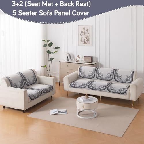 HOKIPO 'HeavenHue' Fleece Soft Touch Quilted Sofa Cover 3 Seater and 2 Seater Set – Washable 5 Seater Sofa Cover (3+2) for Seat & Back | Twilight Lace (IN-840-D5*2 + IN-839-D5*2) - Image 2