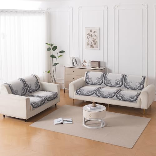 HOKIPO 'HeavenHue' Fleece Soft Touch Quilted Sofa Cover 3 Seater and 2 Seater Set – Washable 5 Seater Sofa Cover (3+2) for Seat & Back | Twilight Lace (IN-840-D5*2 + IN-839-D5*2) - Image 1