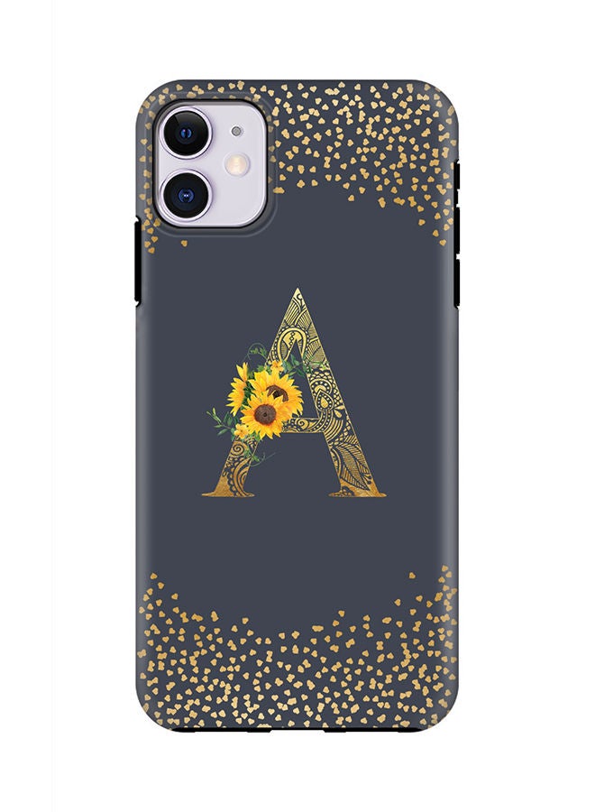 Stylizedd Monogram Tough Cover for Apple iPhone 11 Case Custom Initials Letter Floral Mandala Pattern Tough Pro Dual Layer hybrid PC inner TPU protection Alphabet- A (Grey) - Image 1