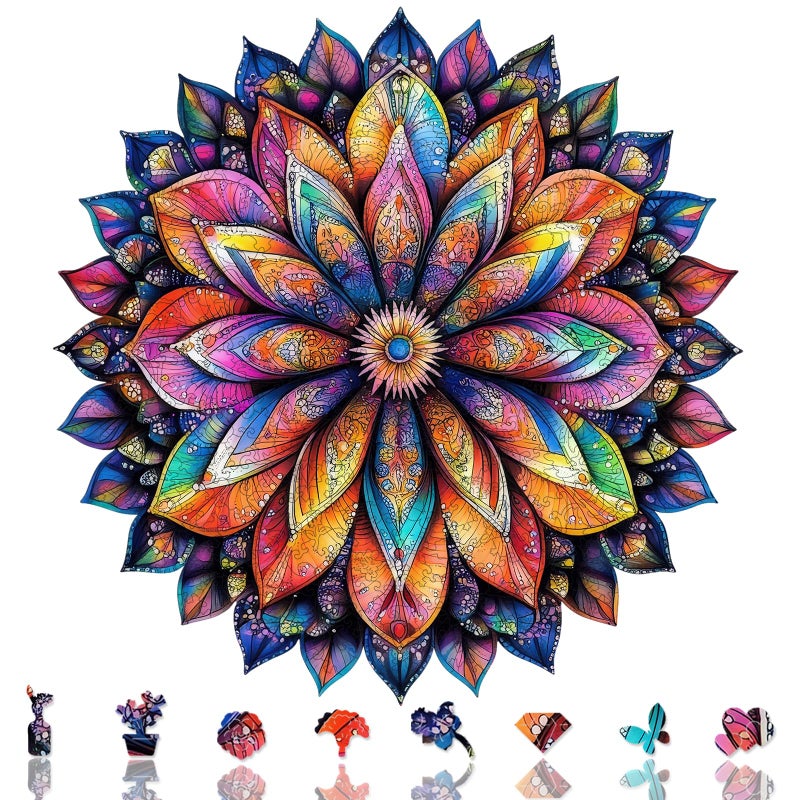 Qiuenisray 500 Piece Wooden Puzzle Geometric Colorful Mandala Jigsaw Puzzle for Women Beautiful Wall Decor FSC Certified Unique Plant Shape Puzzles Piece Creative Gift for Family Game 167x165 in - Image 3
