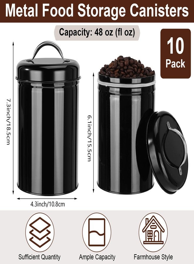 LemonRoad 10 Pack Metal Food Storage Canisters with Handle Lid 48 oz Airtight Black Coffee Container Farmhouse Kitchen Jar for Coffee, Tea, Sugar, Cookie, Flour, Pantry & Countertop Organization - Image 2