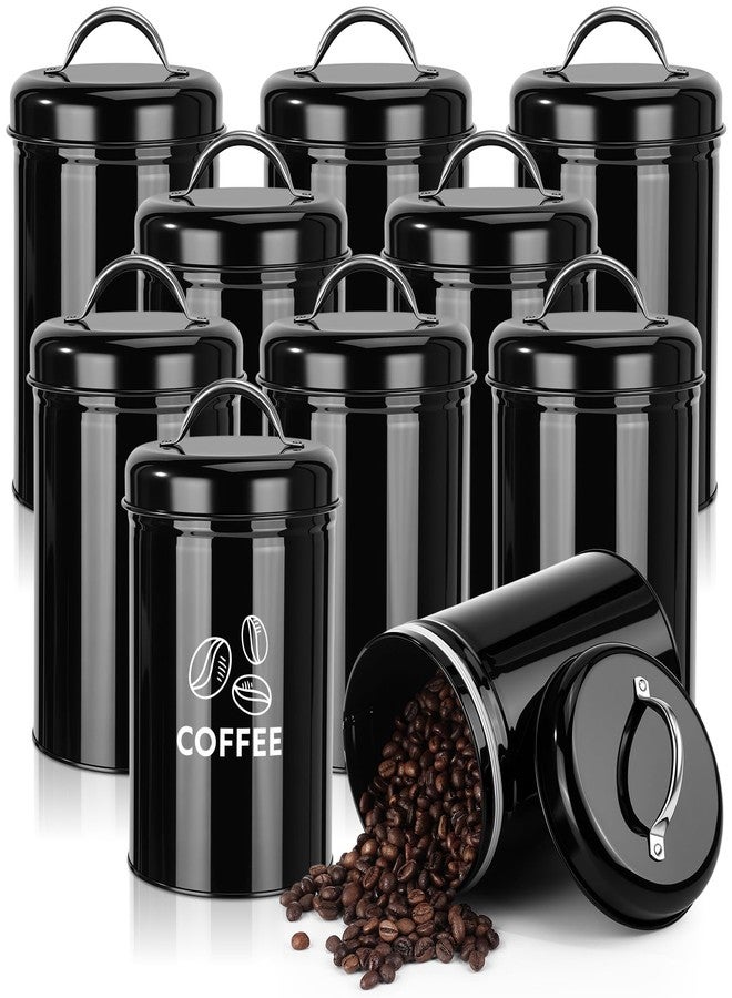 LemonRoad 10 Pack Metal Food Storage Canisters with Handle Lid 48 oz Airtight Black Coffee Container Farmhouse Kitchen Jar for Coffee, Tea, Sugar, Cookie, Flour, Pantry & Countertop Organization - Image 1