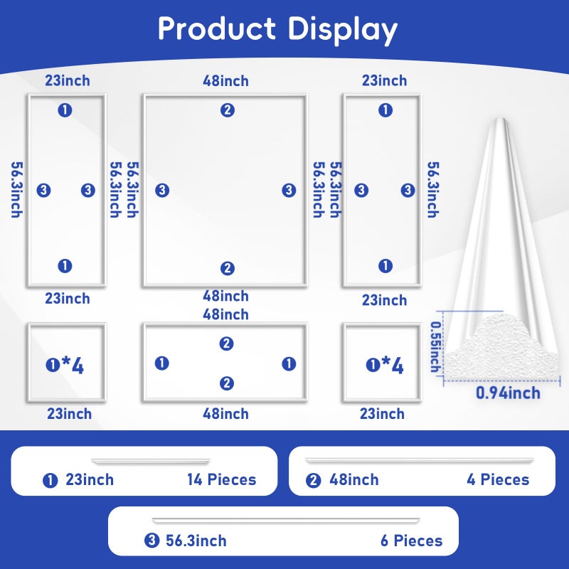 COUKIU 6 Sets Pre-Cut Wall Molding kit,Ready to Assemble Accent Molding Wainscoting Panels for Interior Walls Home Decorï¼ˆ6 Framesï¼ŒStyle2) - Image 2