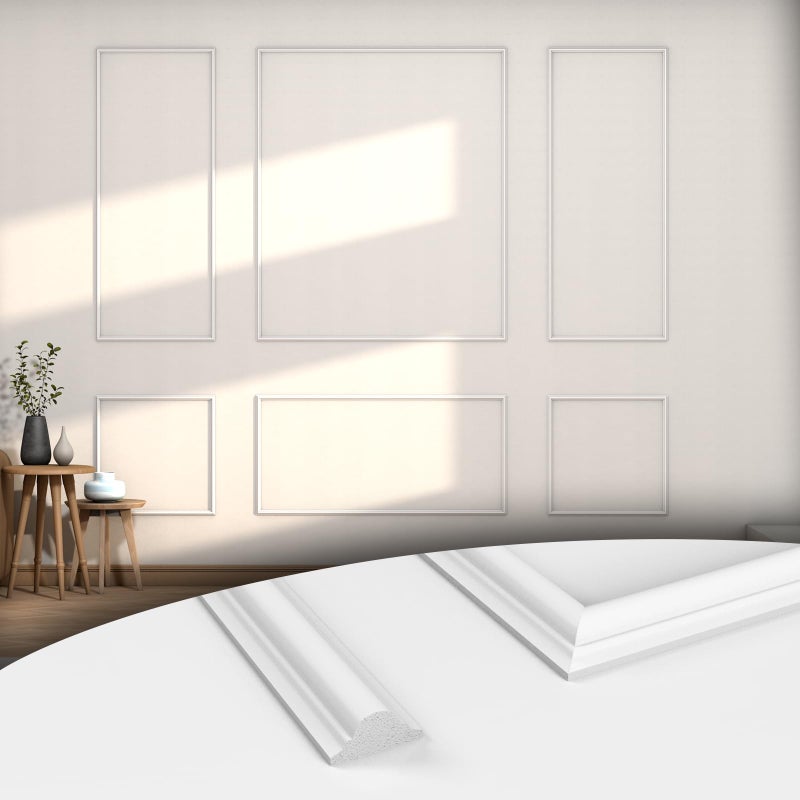 COUKIU 6 Sets Pre-Cut Wall Molding kit,Ready to Assemble Accent Molding Wainscoting Panels for Interior Walls Home Decorï¼ˆ6 Framesï¼ŒStyle2) - Image 1