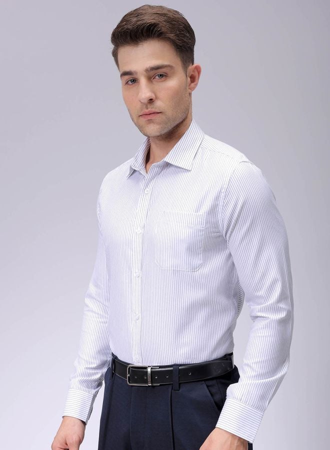 The Indian Garage Co Men Slim Fit Striped Full Sleeves Cutaway Collar Formal Shirt  - Image 3