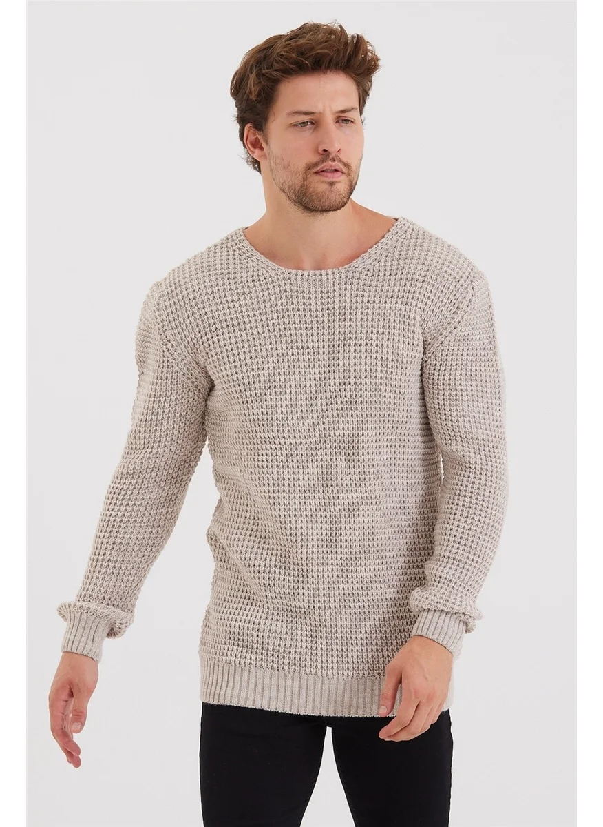 Cool Tarz Cool Style Men's Beige Thick Honeycomb Knit Sweater-STYLECM7804R300S