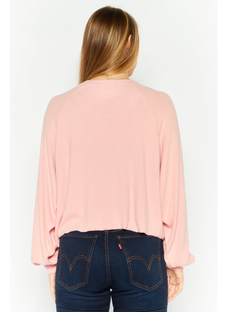 NIA Women Crew Neck Long Sleeve Ribbed Top, Pink  - Image 4