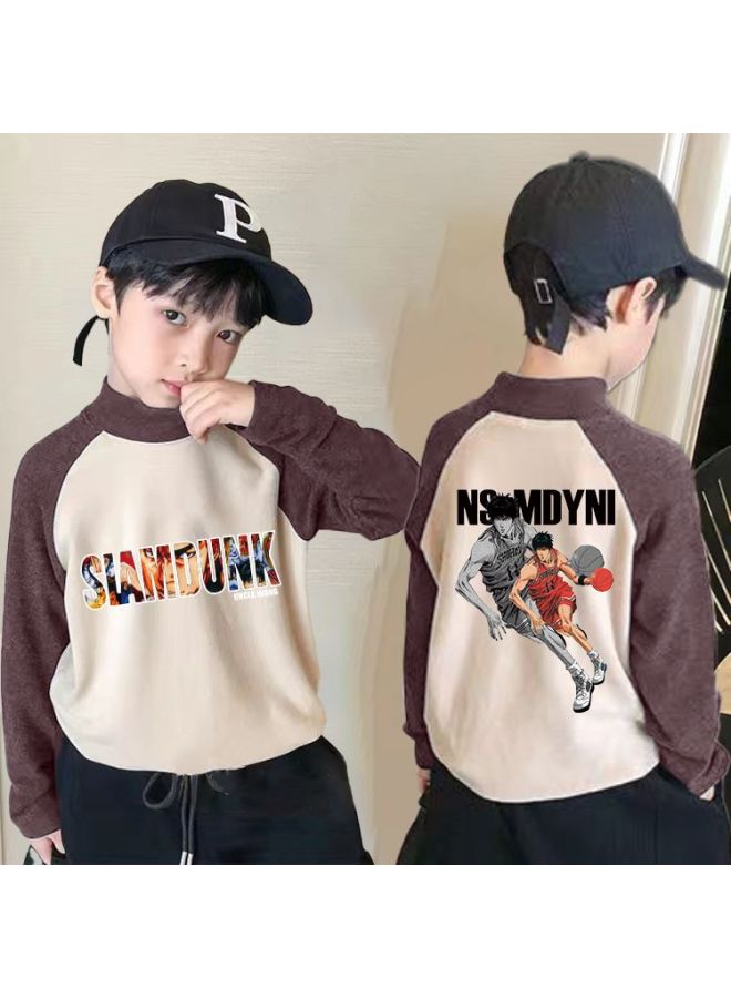 Boys' New Warm Thermal Base Shirt Long-sleeve T-shirt Popular Style For Older Children Stylish Half-high Collar Children's Top