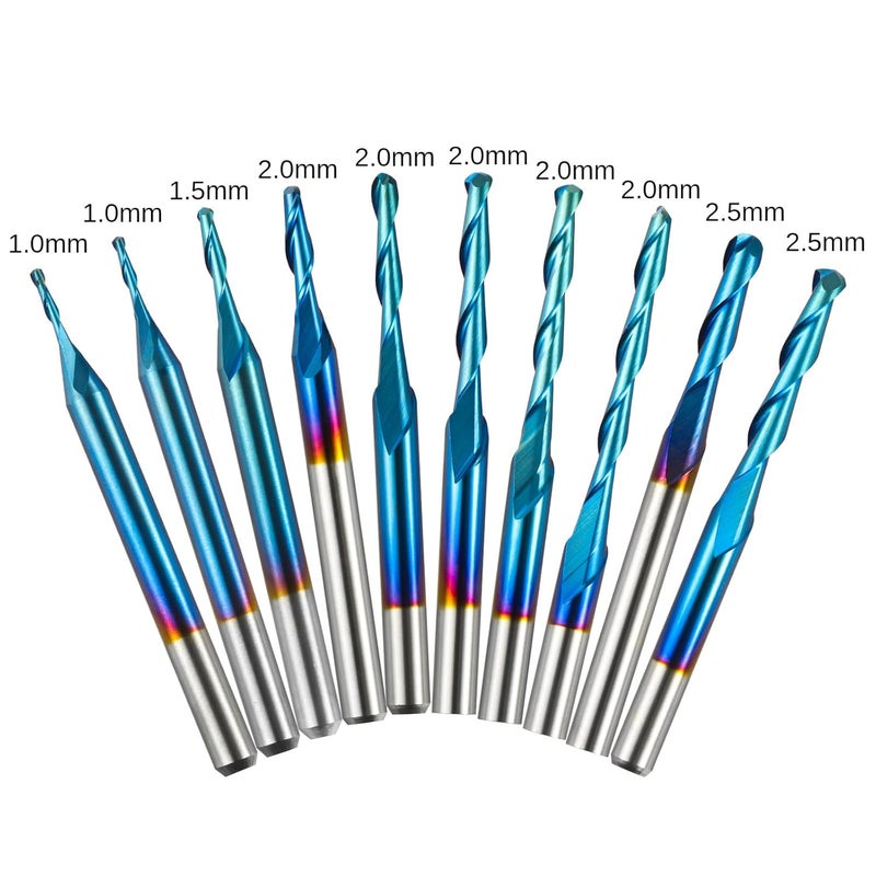 Genmitsu 10pcs 2-Flute Nano Blue Coat Ball Nose Spiral End Mill, 1/8'' Shank, 0.8mm-2.5mm Cutting Diameter, CNC Router Bits for Wood Working Acrylic MDF PVC ABS, BN10A - Image 3