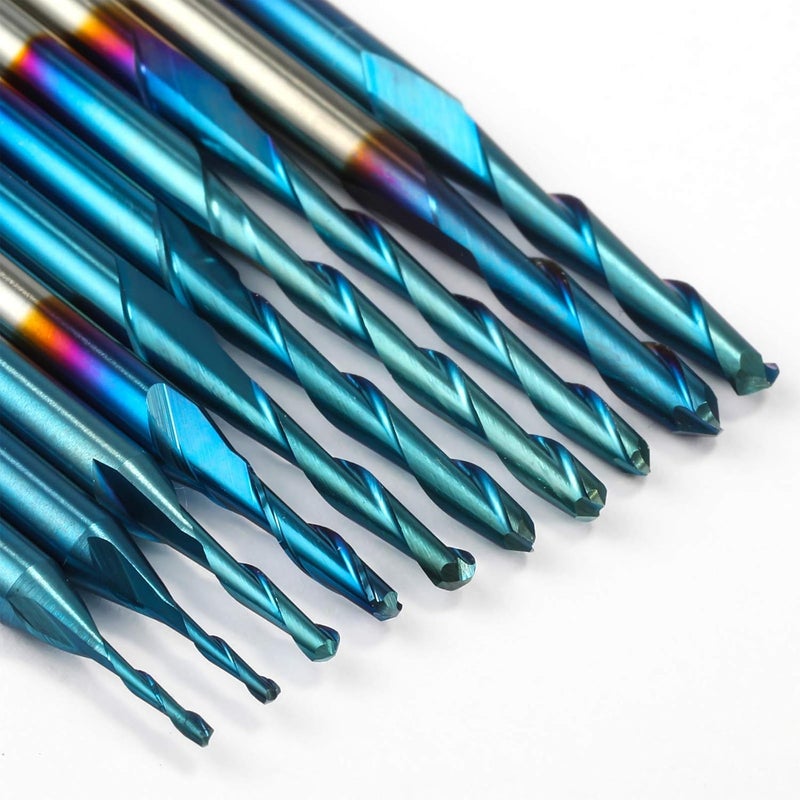 Genmitsu 10pcs 2-Flute Nano Blue Coat Ball Nose Spiral End Mill, 1/8'' Shank, 0.8mm-2.5mm Cutting Diameter, CNC Router Bits for Wood Working Acrylic MDF PVC ABS, BN10A - Image 2