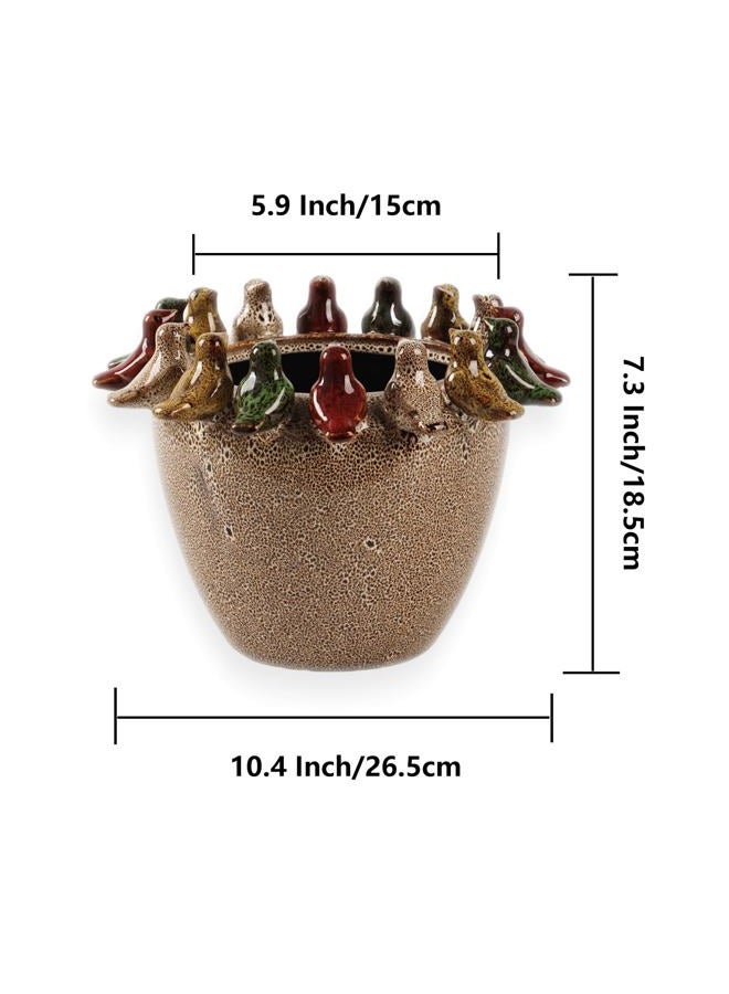 Tuioyoc 10.4 Inch Plant Pot, Ceramic Planter with Drainage Hole and Silicone Plug, Flower Pot with Ceramic Birds on Rim, Reactive Glaze, for Indoor Outdoor Plants Home Garden Patio Office - Image 5