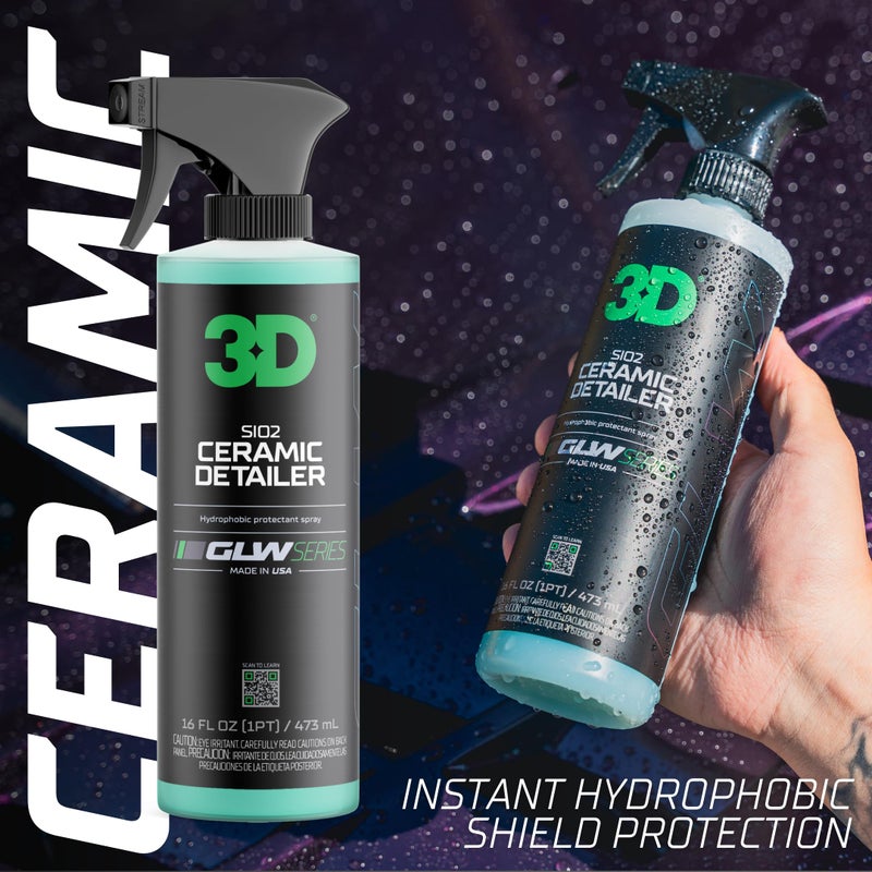 3D Ceramic Detailer, GLW Series | Hyper Gloss Finish | SiO2 Peak Hydrophobic Top Coat | Extends Life of Waxes, Sealants, Coatings | DIY Car Detailing Spray | 16 oz - Image 2