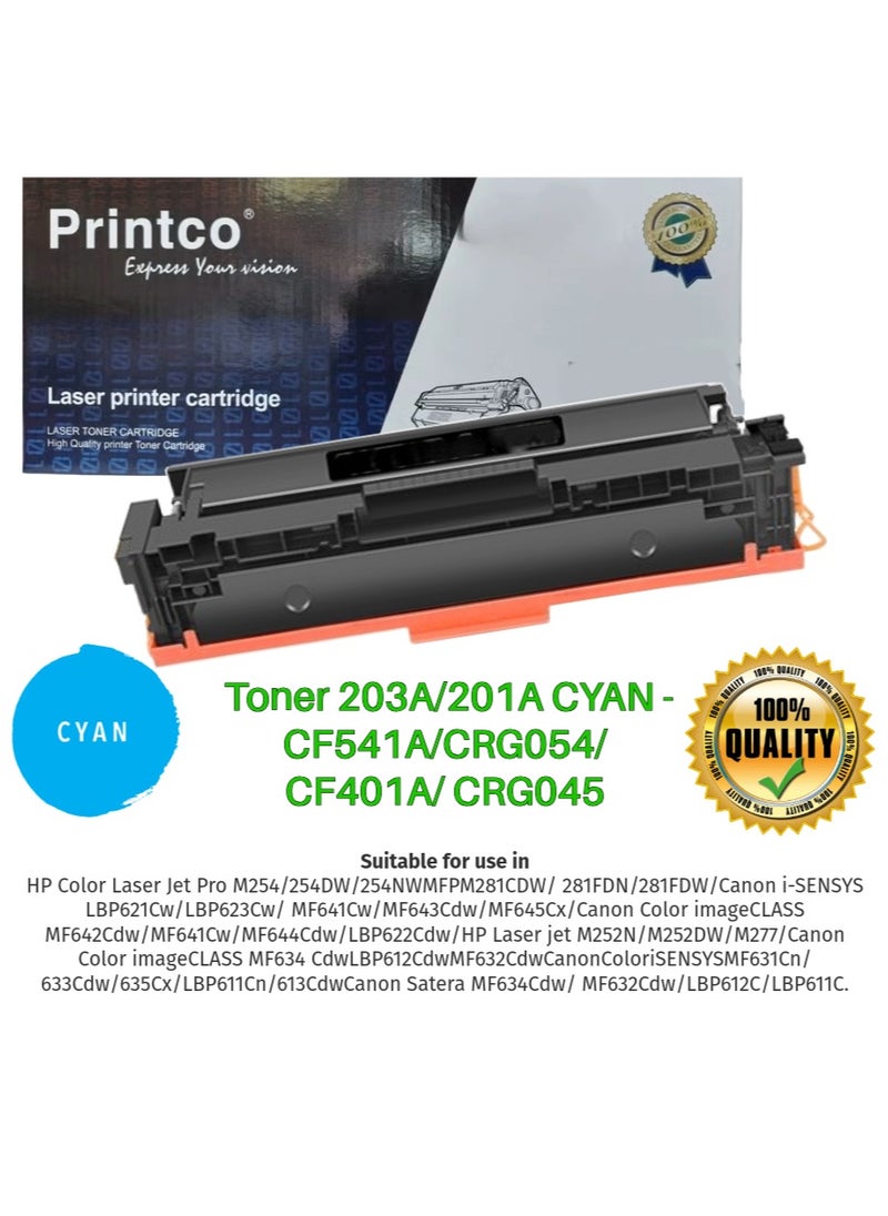 Printco Toner 203A/201A CYAN - CF541A/CRG054/CF401A/ CRG045  - Image 1